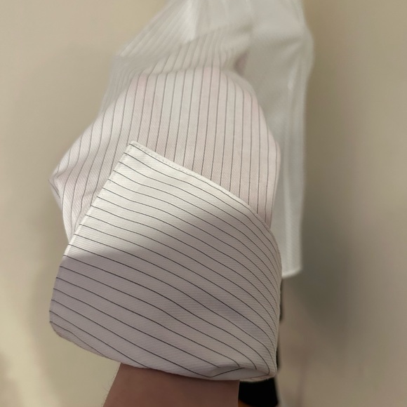 Farinaz Taghavi Mother Pearl Hidden Button Down Collared Extra Long Cuffs Sz 14 - Picture 7 of 16